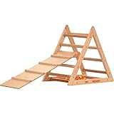 RINAGYM Kletterdreieck für Kinder - Klettergerüst aus Holz - Leiter, doppelseitige Rutsche, Spielnetz - Indoor-Spielplatz, Spielturm, Kletterturm für Kinder - Hält bis zu 60kg Gewicht