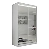 Weiß Kleiderschrank mit Spiegel 'Florenz' 120 cm - Schwebetürenschrank Flurschrank Wardrobe - Schlafzimmerschrank - Modern Design