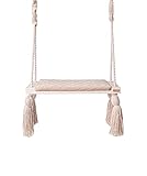 Burtan HOME Kinder-Schaukel Boho, max. Belastung 70 kg, Indoor-Holzschaukel mit weicher Polsterung, höhenverstellbar, mit Montageset für Decken- oder Türrahmenmontage, Beige