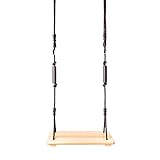 PM Swing Holzschaukel Kinder Erwachsene – Wasserfest | Extra breiter Sitz | Indoor & Outdoor | Garten-Schaukel | Brettschaukel | Baum-Schaukel | Belastbar bis 100kg