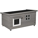 PawHut Katzenhaus Katzenhütte mit Asphaltdach Katzenhöhle Kleintierhaus mit Fenster für Katzen Hunde Outdoor Winterfest Tannenholz Grau Schwarz 87 x 52 x 48 cm