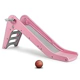 Kinderrutsche, Rutsche Kinder mit Basketballkorb Kinder Fun-Slide bis 50kg Kleinkinderrutsche Indoor & Outdoor Gartenrutsche für ab 1-5 Jahr Rosa