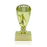 Zelaro Mini Pokal mit Gravur Wunschtext | Fussball Pokal Wanderpokal | Pokale Kindergeburtstag als Geschenk für Kinder, Frauen und Männer | Trophäe Mini Pokal Fussball Cup in 3 Farben | 12cm (Gold)
