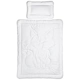 Baby-Kinder-Stepp-Bettdecken-Set 100x135 + Kopf-Kissen 40x60 cm Bettset Soft Touch - weiche Steppdecke mit Fuchs-Steppung - Optimale Hygiene für Kinder - Perfekte Ganzjahresdecke - Mikrofaser, Weiss
