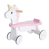 labebe Kinder Laufrad Holz Rosa Einhörn Baby Lauflernrad Spielzeug Balance Bike mit 4 Räder Geschenke für Mädchen ab 1 Jahr Kein Pedal