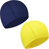 Badekappe 2 Sück Unisex Badehaube Damen Bademütze Schwimmhaube Schwimmkappe Flexible Kappe Badehut für mädchen Lange Haare Herren Kinder Jungen (Gelb, Marineblau)