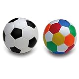 alldoro 60305 Softball Ø 10 cm, 1 Fußball 1 Ball, Softfußball aus Schaumstoff, Kinderball für Drinnen und Draußen, Spielball für Kinder und Babys ab 0 Monaten, 2er Set Schwarz/Weiß + Bunt