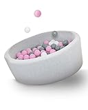 dogsfavorite Kinder Premium Bällebad - Robuster Bällepool - Bällchenbad Bällebecken für Babys und Kinder - Spielebad für unbegrenzten Spaß Bezug grau | Bälle weiß grau rosa