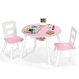 COSTWAY Kindertisch Set, 3-tlg. Kindersitzgruppe aus Holz, Kindersitzgarnitur mit Aufbewahrungsbeutel, Kindermöbel-Set Kinderschreibtisch Kinderstühle Esstisch Spieltisch für Jungs Mädchen (Pink)