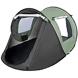 arvioo Pop Up Zelt, Wurfzelt 2 Personen Anti-UV Camping Zelt, 3s Automatische Öffnung, Belüftung, Tragbar Campingzelt mit Vorzelt und Fenster für Trekking Festival, 240x150x110 cm, Grün