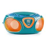 auna Roadie Boombox - CD Player Bluetooth mit 2 x 1,5 Watt RMS Stereo-Lautsprechern, Ghettoblaster mit Music2Light-LED-Beleuchtung, UKW/DAB/DAB+ Radio, CD-Player, Bluetooth 5.0, Petrol