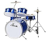 XDrum Junior Kinder Schlagzeug Drumset (geeignet von 5-9 Jahren, mit viel Zubehör, Schule, DVD) Blau