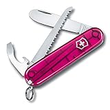 Victorinox, Taschenmesser, My First Victorinox, 84 mm, pink transparent (9 Funktionen, Klinge, ohne Spitz, Kapselheber)