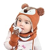 DORRISO Unisex-Baby Jungen Mädchen Mütze Schal Handschuh Set Frühling Winter Beanie Strickmütze Niedlich klein Fuchs Wintermütze 1-6 Jahre alt