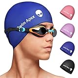 Swim Apex Silikon-Badekappe für Kinder, für Mädchen, Jungen, Teenager (Alter 2–12 Jahre), langlebige Silikon-Badekappe für Kinder, Jugendliche, Jungen, Mädchen (blau)