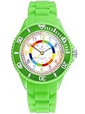 Alienwork Kids Lernuhr Kinderuhr Jungen Mädchen Grün Silikon-Armband Mehrfarbig Kinder-Uhr Wasserdicht 5 ATM Zeit Lernen