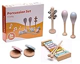 Das bunte Kinder-Percussion-Set, Kinder Instrumente, 8-teilg aus Holz bestehend aus Glockenspiel, Kastagnetten, Maracas u.a. - für die musikalische Früherziehung/Orff-Instrumente