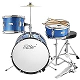 Eastar Schlagzeug Komplettset 16', Kinder 3-teiliges Junior Drum Set mit Thron, Becken, Pedal und Drumsticks 16 Zoll/40.6 cm, Metallisch Blau