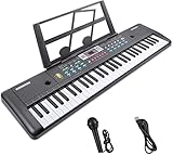 Tastatur Klavier Digital Piano 61 Schlüssel Digital Keyboard Elektronische Klaviertastatur Einsteiger Tragbarer Elektronischer Tastatur mit Ständer & Mikrofon, Jungen und Mädchen Geschenk