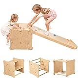 Dripex 8 in 1 Klettergerüst für Kinder mit Rutsche/Kletterwand Kletterwürfel aus Holz Multi-Kombination Kletterspielzeug, Indoor Montessori-Spielzeug für Kleinkinder ab 1 Jahr, belastbar 60kg