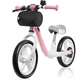 LIONELO Arie Laufrad Kinder Fahrrad bis 30 kg, Sattel und Lenker einstellbar, Handbremse, 12 Zoll Eva, Schaumräder, Metallrahmen, Fußstütze, Tasche, EN 71 (Rosa)