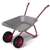 Doppelrad Schubkarre Kinder Metall Kinderschubkarre mit Komfortable Griffe für Garten-Rot/Silber