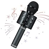 Wowstar Drahtloses Bluetooth Mikrofon Karaoke, Tragbares Karaoke-Handmikrofon Lustige Geschenke für Erwachsene und Kinder Home KTV Player unterstützt Android IOS PC für Partysingen (Schwarz)