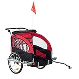 HOMCOM Kinderanhänger Fahrradanhänger mit Fahne Radanhänger für 2 Kinder Regenschutz atmungsaktiv einklappbar Oxfordgewebe Rot 155 x 88 x 108 cm