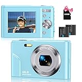 Sevenat Digitalkamera Fotokamera Autofokus 32G Karte FHD 1080P 48MP 16× Digitalzoom Einfache Bedienung Kompaktkamera Fotoapparat für Kinder Jugendliche Anfänger Studenten Alten Mensch Hellblau