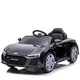 FINOOS Kinderauto A.u.d.i R8 12V Elektroauto mit 2,4 Ghz Fernbedienung, Kinderfahrzeug mit Musik, 2,5-5 km/h, Sicherheitschloss an der Tür, für Kinder von 1-4 Jahren (Schwarz)