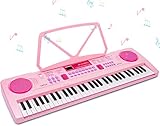 Digital Keyboard,Tastatur Klavier Digital Piano 61 Schlüssel Elektronische Klaviertastatur Einsteiger Tragbarer Elektronischer Tastatur mit Ständer & Mikrofon, Jungen und Mädchen Geschenk (Rosa)