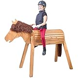 Wildkinder Holzpferd für Draußen - Spielpferd und Pferd zum Reiten für Kinder - Kreativität, Fantasie, Motorik - Handgefertigtes mittelbraunes XL Holz Pferd mit dunkelbrauner Mähne - Voltigierpferd