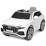 COSTWAY 12V Audi Kinderauto mit 2,4G-Fernbedienung, 3 Gang Elektroauto 3-5km/h mit Hupe, Musik und LED Scheinwerfer, Kinderfahrzeug für Kinder von 3-8 Jahren (Weiß)