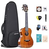 Lankro 23 Zoll Solid Mahagoni Ukulele Konzert für Anfänger Pack Professionelle Ukulelen für Erwachsene Kinder Anfänger Saitenmusikinstrumente Bundle Kit mit Gig Bag Tuner Saiten Plektren und Riemen