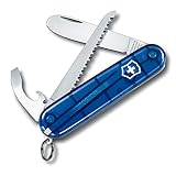 Victorinox, Taschenmesser, My First Victorinox, 84 mm, blau transparent (9 Funktionen, Klinge, ohne Spitz, Kapselheber)