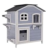 lionto Katzenhaus Katzenvilla Katzenhöhle Katzenhütte 80x55x90 cm Grau