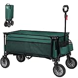 Timber Ridge Bollerwagen Faltbar Strand Transportwagen mit Seitentasche Getränkehalter verstellbarem Griff, Gartenwagen Strandwagen für Alle Gelände, Draussen Camping Einkaufen, 80kg Belastbarkeit