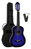 1/4 GITARRE - KONZERTGITARRE IM SET - KINDERGITARRE - CLASSIC - BLAU-SCHATTIERT - DECKE LINDENHOLZ - TASCHE - BAND - K3