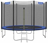 SONGMICS Trampolin Outdoor, Ø 427 cm Gartentrampolin, TÜV Rheinland GS-Zertifikat, mit Sicherheitsnetz, Sicherheitsabdeckung, Leiter, bis 150 kg belastbar, für Garten, schwarz-blau STR144