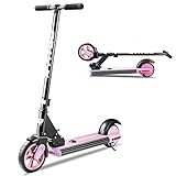 Elektro Scooter für Kinder, 150W Faltbarer E Scooter für Jugendliche 8-14 Jahre, 6 Zoll Vollreifen, Aluminium Elektroroller Roller, Kinderroller Geschenke für Jungen und Mädchen, bis 50kg (Rosa)