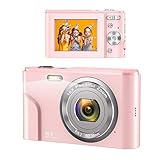 Digitalkamera 1080P HD Kompaktkamera 36 Megapixel Mini-Videokamera 2,4' LCD Digitalkamera wiederaufladbare Fotokamera mit 16X Digitalzoom für Studenten/Erwachsene/Kinder/Anfänger (Rosa)