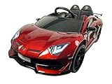FINOOS Kinder Elektroauto Lamborghini Aventador - Lizenziert - RC, 2.4 Ghz Fernbedienung - Kinderauto - Softstart - SD-Karte - USB - MP3 - Elektro Auto für Kinder(Rot)