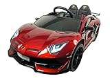 FINOOS Kinder Elektroauto Lamborghini Aventador - Lizenziert - RC, 2.4 Ghz Fernbedienung - Kinderauto - Softstart - SD-Karte - USB - MP3 - Elektro Auto für Kinder(Rot)