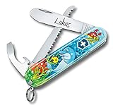 Victorinox My First Tier Edition mit Wunsch Druck I Name auf der Klinge I Geschenk für Kinder I zum Geburtstag I Schweizer Taschenmesser personalisiert 9 Funktionen 0.2373.E1 Set (mit Gravur, Delfin)