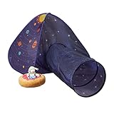 Relaxdays Pop Up Spielzelt Weltraum, mit Spieltunnel, Kinderzelt drinnen & draußen, Krabbelzelt, HBT 90x170x100 cm, bunt, Schwarz, Blau, Weiß, 90 x 170 x 100 cm