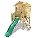 REBO Kinder Spielhaus für den Garten, Outdoor Kinderspielhaus mit Rutsche, Kinder Gartenhaus 167 x 298 x 232 cm aus Holz für Draußen