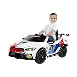 Rollplay Elektroauto BMW M8 GTE 12V mit Fernbedienung – Lizensiert – Softstart – 5 km/h Elektrofahrzeug für Kinder ab 3 Jahren, Hupe, Sicherheitsgurt, öffnende Tür, Lichter vorne, MP3, weiß