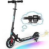 RCB Elektroroller Kinder ab 6-12 Jahren, E-Roller mit LED-Anzeige, Bunte Neonlichter, Einstellbare Höhe und Geschwindigkeit, Nur 6.65KG Faltbarer E-Scooter, Geschenk für Kinder