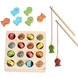 Angelspiel Holz ab 2 3 4 Jahre, Motorikspielzeug Fisch Angel Spiel für Kinder, Montessori Motorik Holz Spielzeug Lernspielzeug Holzpuzzle Fische Angeln Geschenk Für Mädchen und Jungen