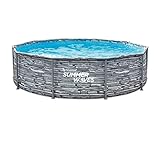 Summer Waves Pool Aufstellpool Active Frame rund 305 x 76 cm Set - Schwimmbad Gartenpool - Steinoptik Pool mit Filterpumpe SFX330
